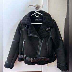 ZARA Double Faced Biker Moto Shearling Jacket